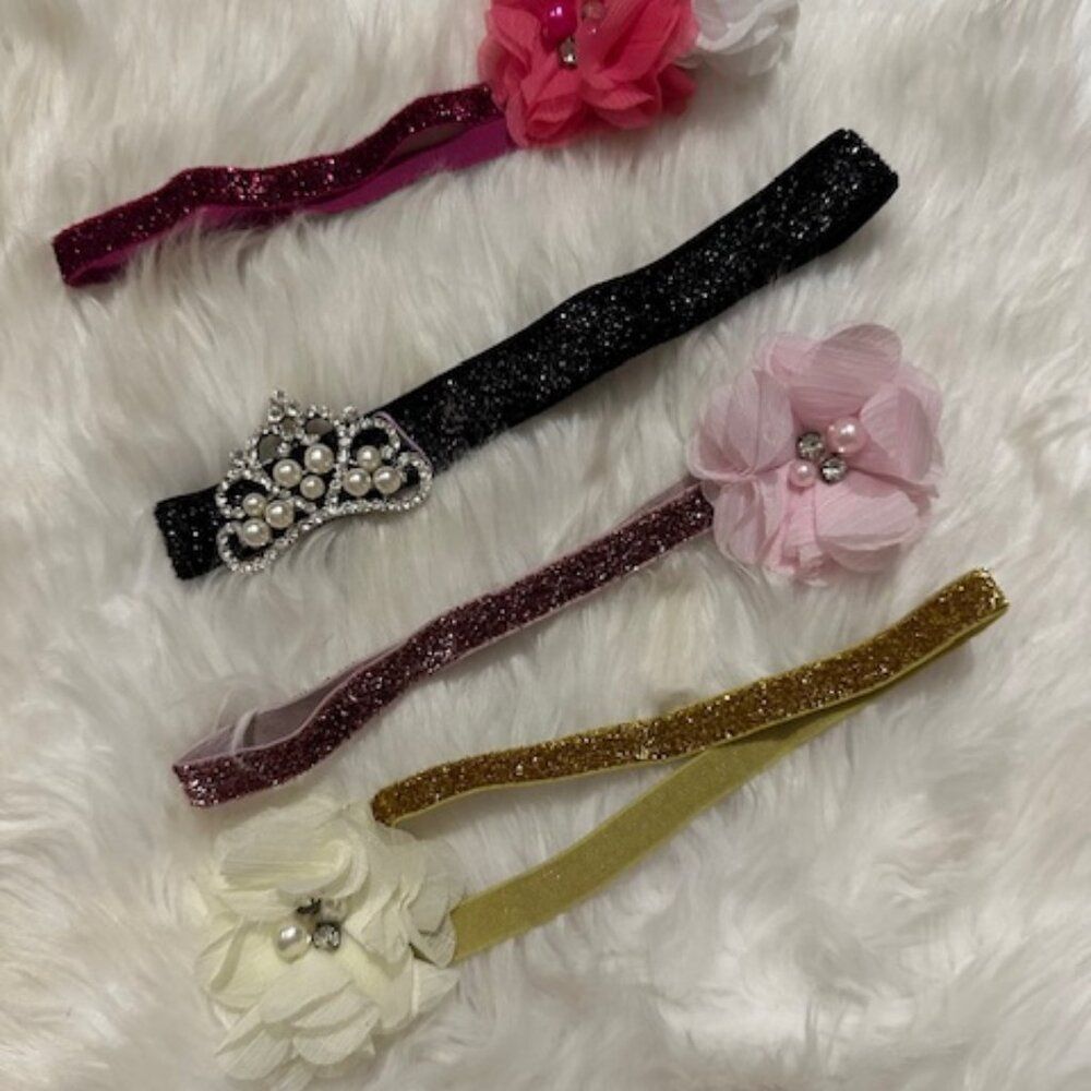 Bundle (4) Various Delicate Flowers, crown Shimmer FOE headband HB8300 Handmade